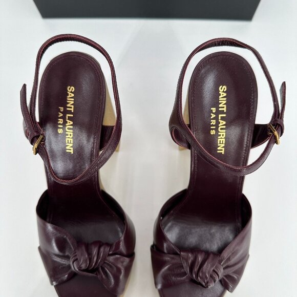 Saint Laurent Bianca Node High Heel Platform Sandals sz 38.5 EU 8.5 US Wine Red - Picture 8 of 16